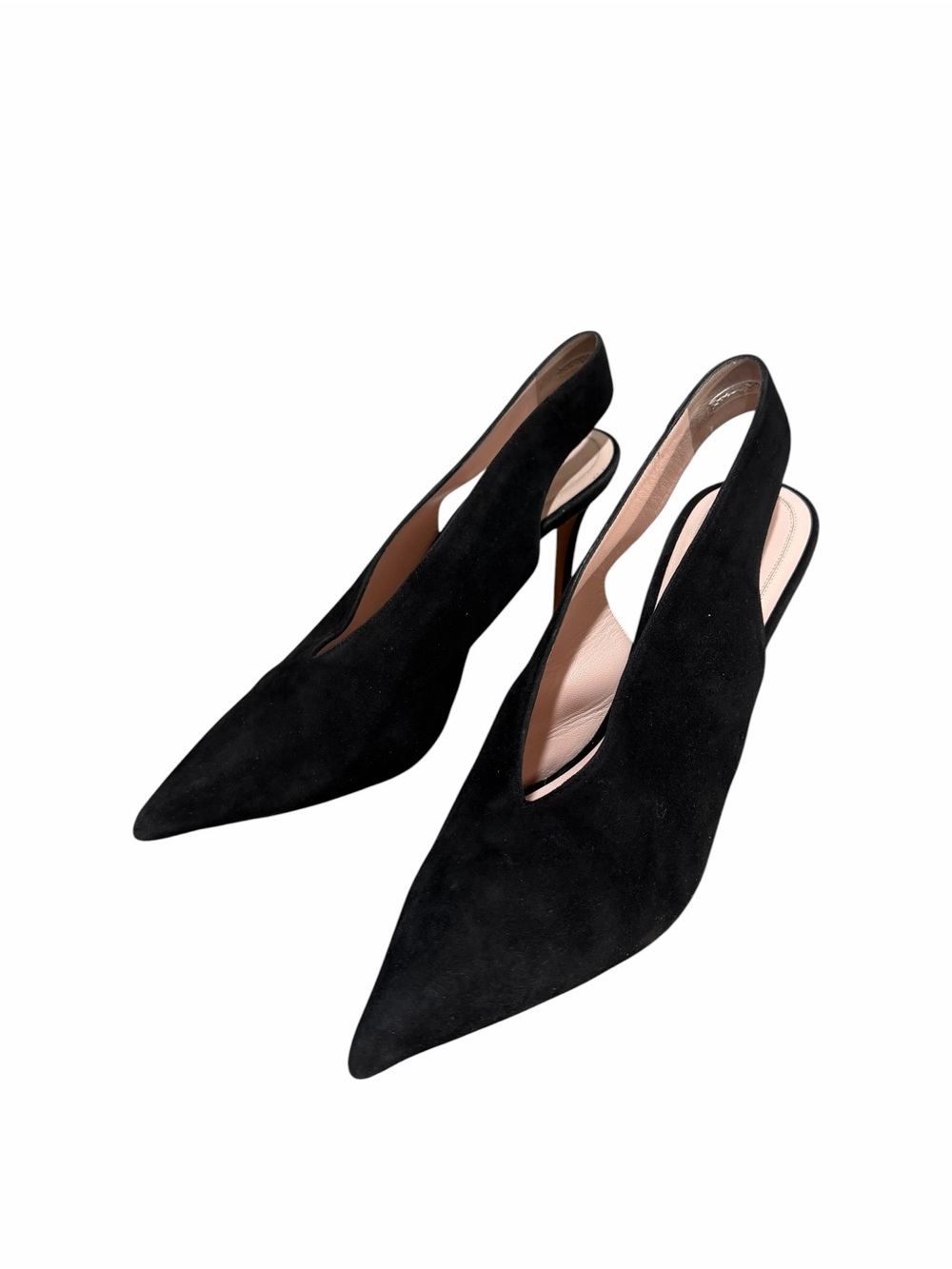 Celine Black Suede Pointed Slingback Heels | Phoebe Philo era soft V